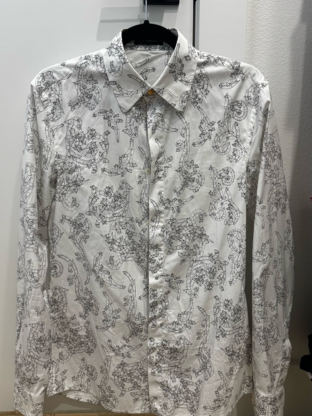 Versace Men's White Geometric Print Button-Up Shirt